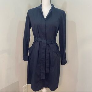 Tahari Dark Navy Blue Cotton Button Up Shirt Dress Mandarin Collar women size 8